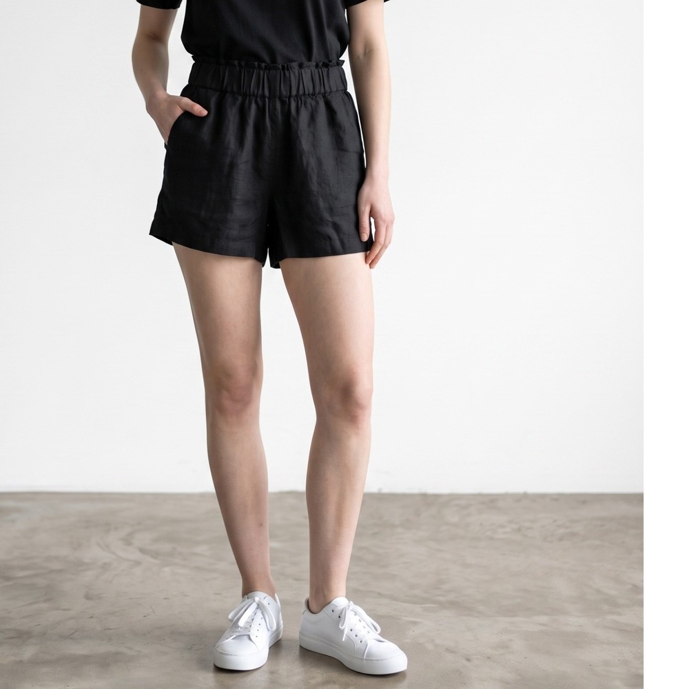 J.Crew pull on Linen Paperbag Waist High Rise Shorts Black Size Medium